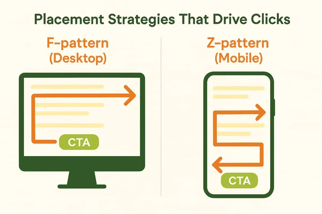 CTAs placement strategies in Desktop and Mobile (F-Pattern for Desktop and Z pattern for Mobile)